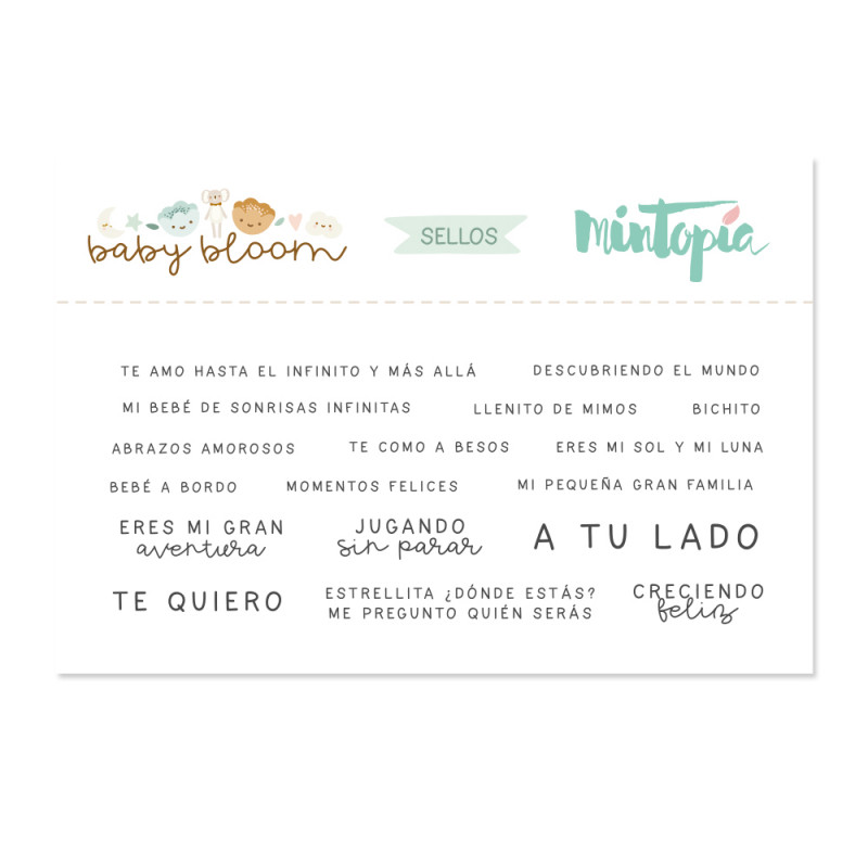 Sello Frases Baby Bloom coordinado con troquel frases CASTELLANO