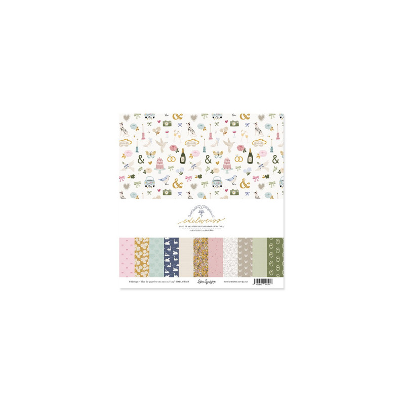 Bloc de 24 papeles estampados a una cara 30,5x30,5 cm EDELWEISS de Lora Bailora