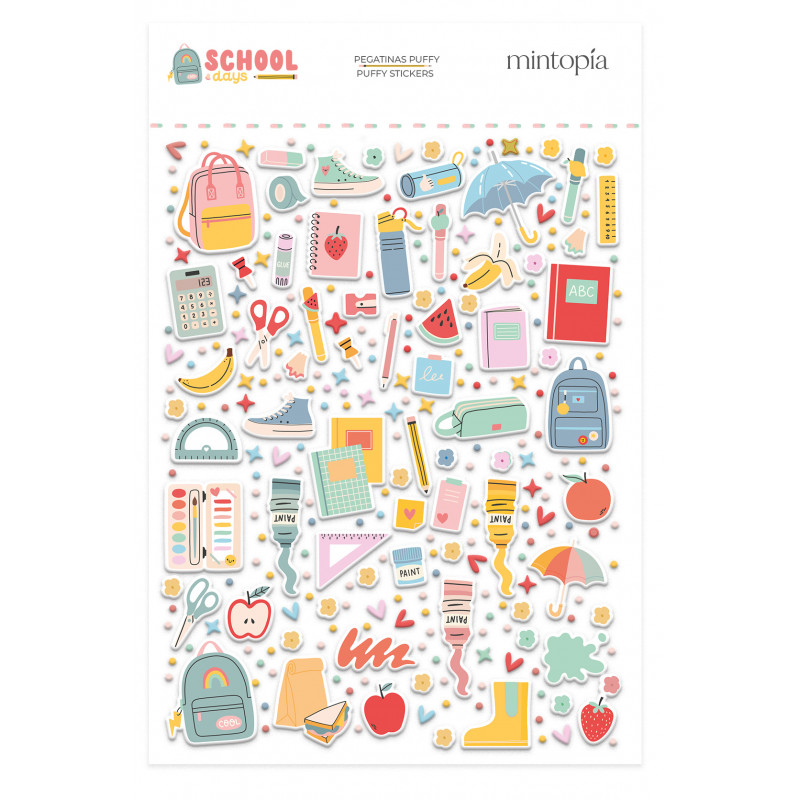 Pegatinas puffy ilustraciones School Days Mintopía